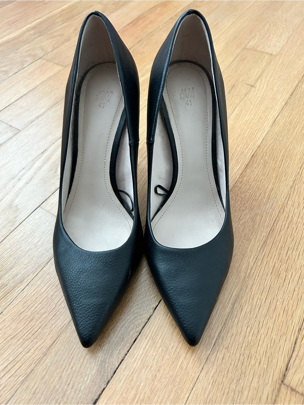 H&M Black Pointed Leather High Heels